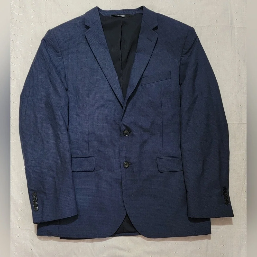 Jos A Bank‎ Traveler Slim Fit Blue Wool Two Button Blazer Sport Coat 44 Regular